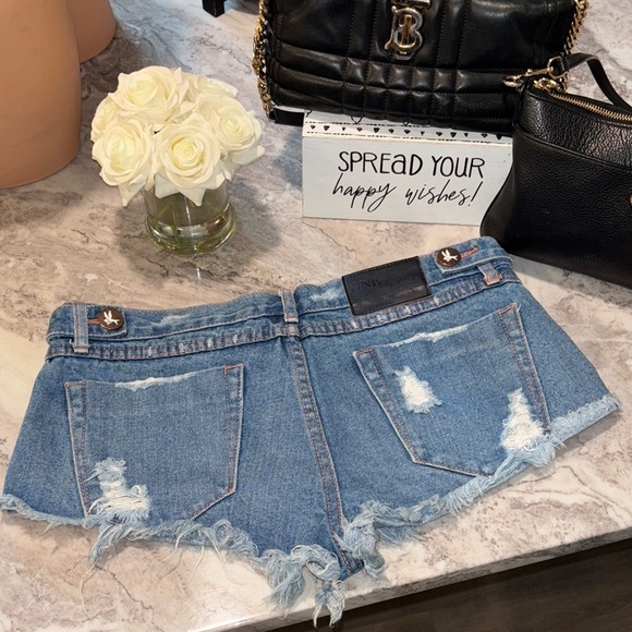 One Teaspoon Blue High-Waisted Jean Shorts - Picture 6 of 14